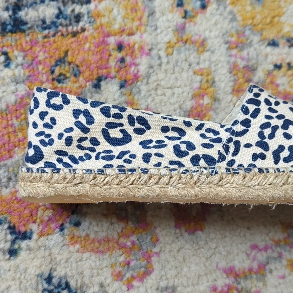 Sam Edelman Verona Leopard Print Canvas Slip On Espadrille Flats Cream Navy 8.5